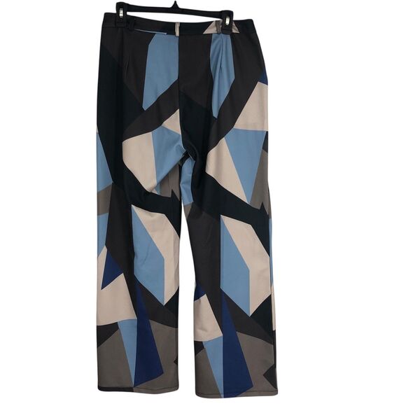 Funky Geometric Art to Wear Unisex Wide Leg Trouser Pants, 70s Style Knit SZ L - Picture 7 of 12